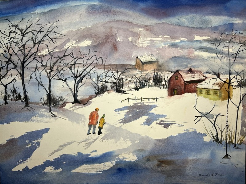 Landscape with Snow-Charlotte Hoffman–Watercolor–Mid-20th Century-American Art