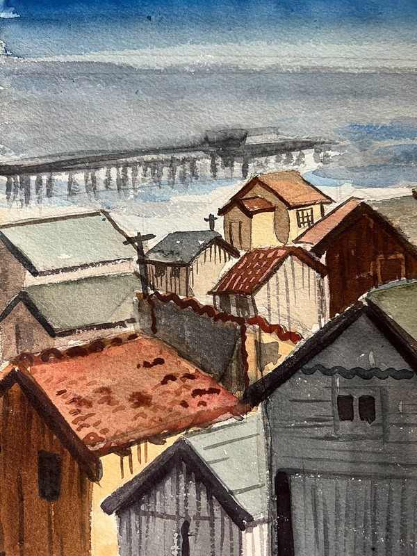 Dorothy Sklar Watercolor painting Hermosa Beach, CA 1943 gallery