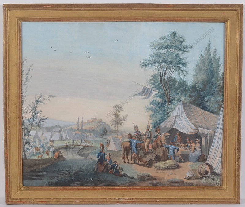 J.-F. Swebach-Desfontaines-Attrib. «In Napoleonic military camp», gouache, 1810s