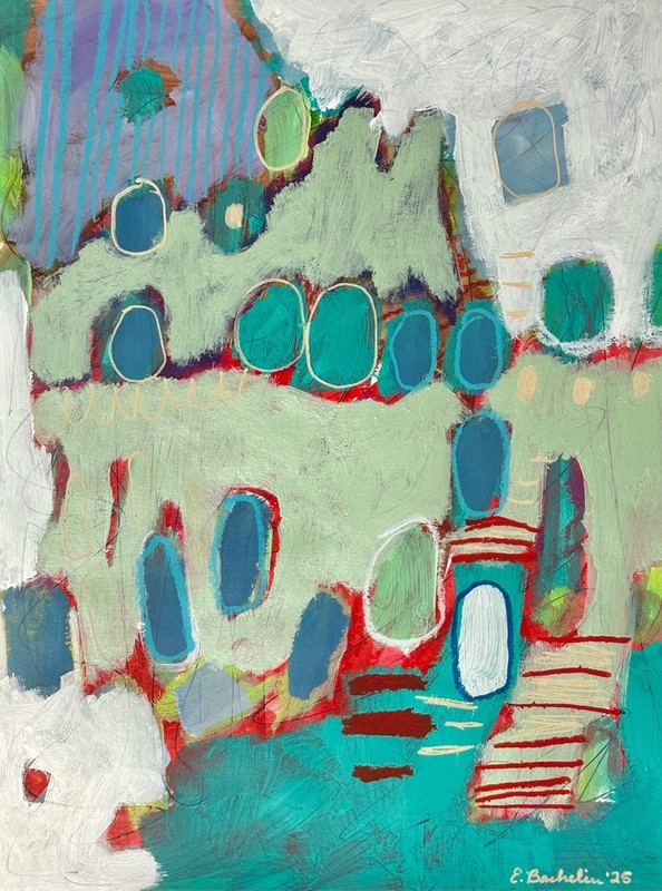 Abstract Waterfall Painting 9×12” Original on Paper Emilia Bachelier Art