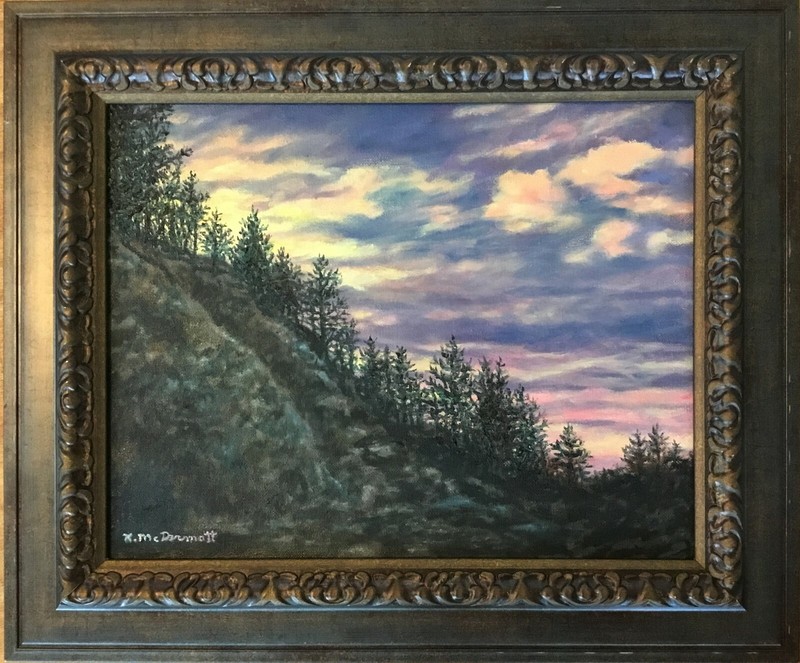 CLIFF PINES- original framed oil painting on 11 X 14 inch canvas by K. McDermott
