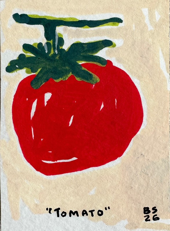 ACEO Original Acrylic Tomato Veggie Cute Art by Bri Sander 3.5 x 2.5″ OOAK ATC