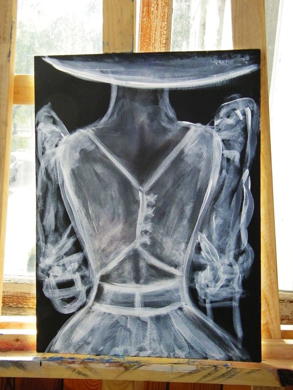 Female Back Elegant Dress Monochromatic Original Art Minimalism, 16x12 Abstarct gallery