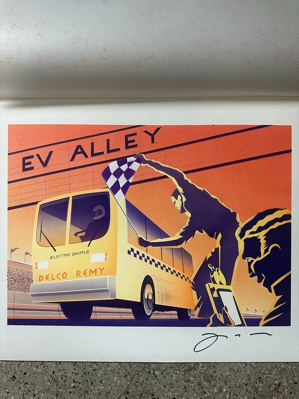 Vintage hand painted original art airbrush painting electric EV race racing OOAK