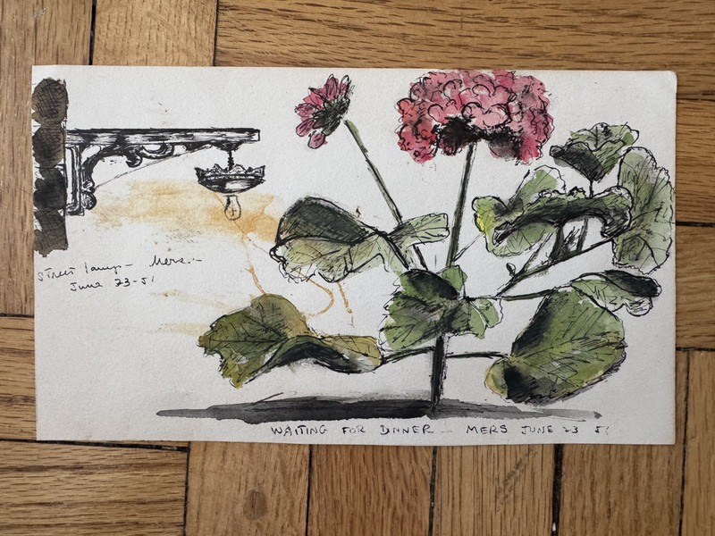 Vintage 1950s Watercolor Painting Botanical Mers-les-Bains 4.5 x 8 OOAK