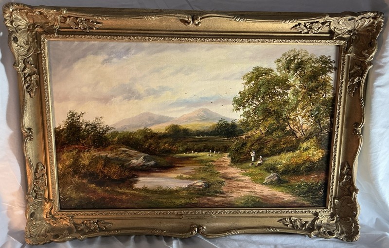 Antique Thomas Kendrick 19th C Oil Painting Near Nottingham Large Ornate Frame⁠