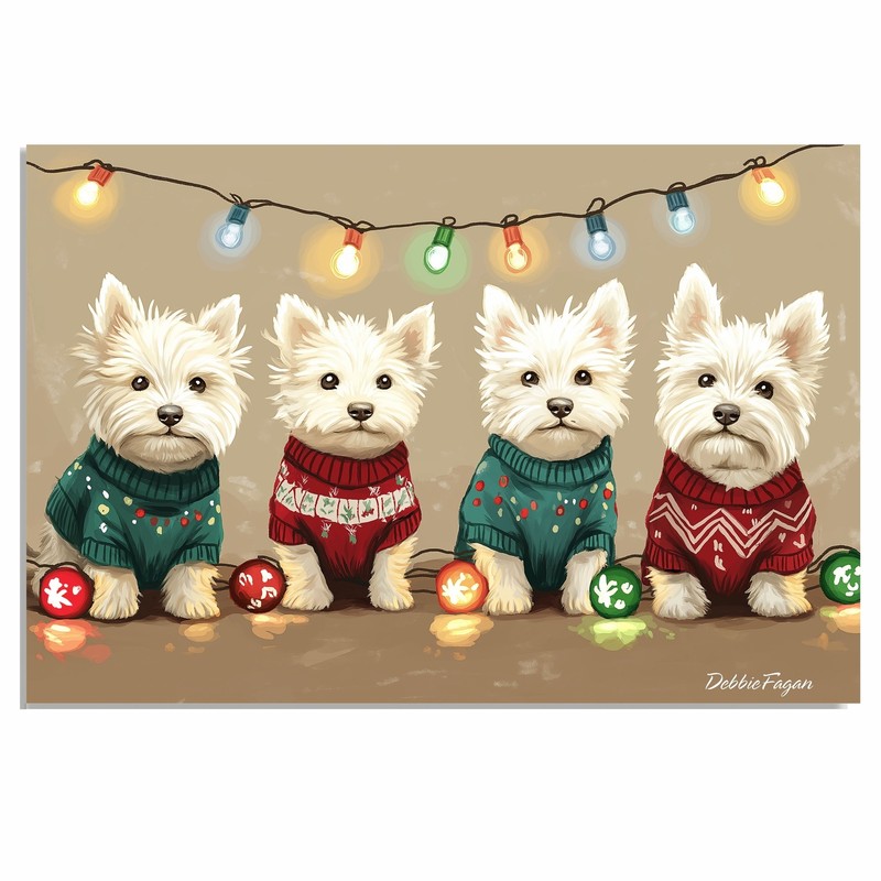 West Highland Terriers in Festive Sweaters Flat Rolled, Framed or Wrapped Canvas