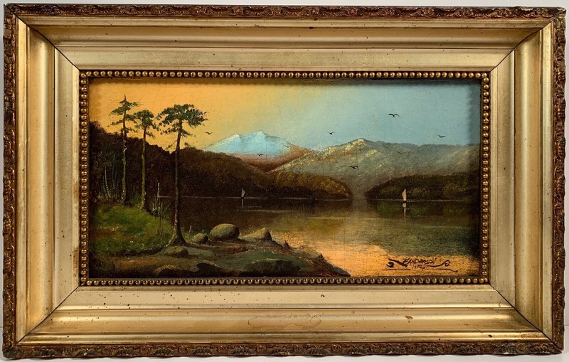 Hudson River School Signed Oil On Board Tonalist Painting F. Anderson Circa 1902
