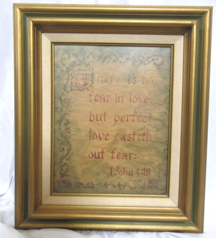 Hand Lettered Bible Verse Calligraphy Framed Religious Art 1 John 4:18 Humphrey