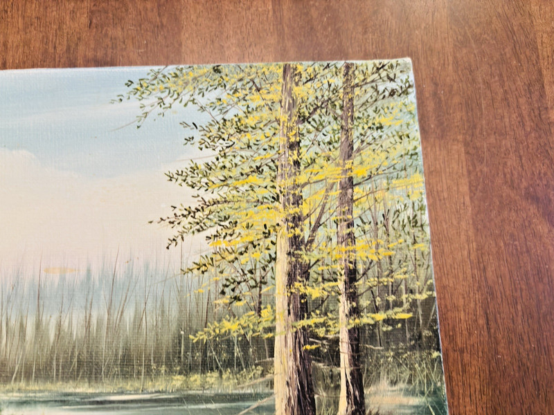 Oil Painting on Canvas Outdoor Scene River Trees Signed J. White 8 In x 10 In gallery