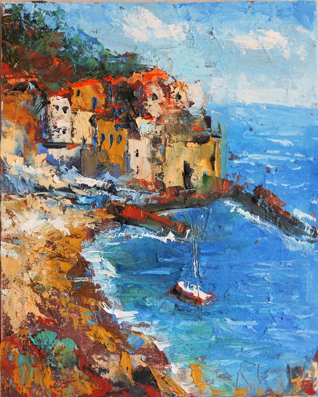Portofino Italy Original Oil Painting 8×10″ Italian Riviera Impasto