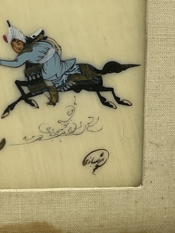 Persian Miniature Khatam Camel Bone Polo Painting Signed Framed Hand Painted gallery