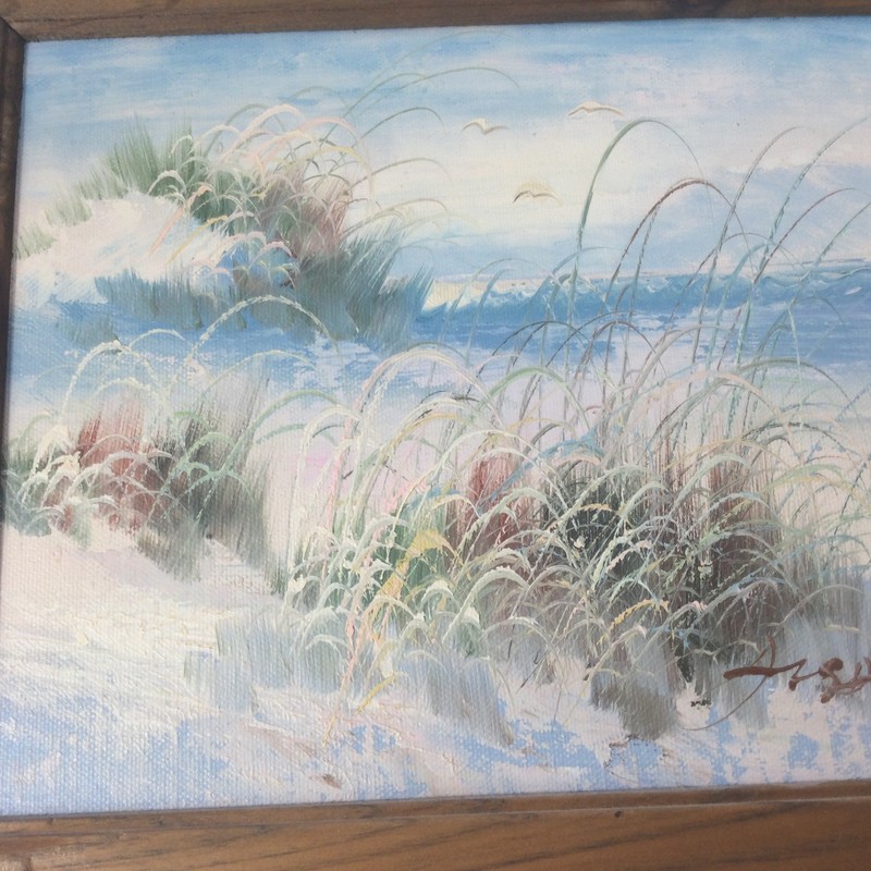 Vintage Oil Painting Ocean Sea Beach Nautical Wooden Frame Signed gallery