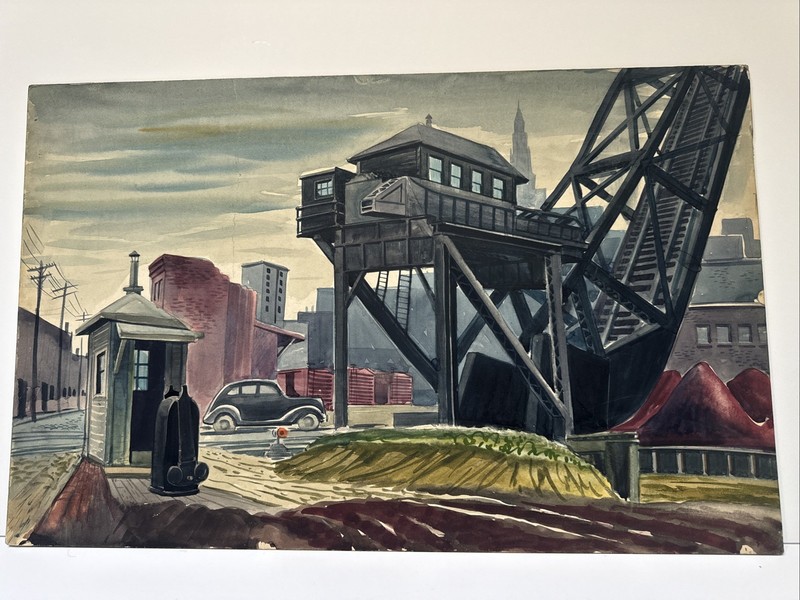 Antique Wpa Painting Cityscape American Street Car Urban Regionalism Industrial gallery