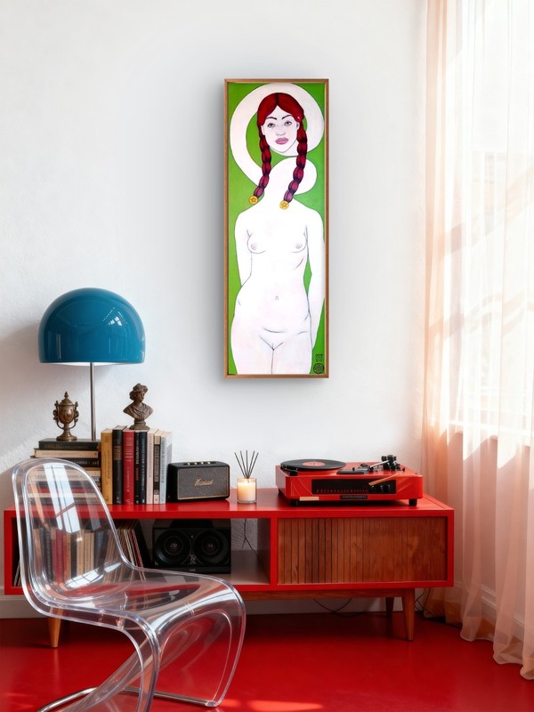 Original Figurative 12x36 Acrylic Painting Woman Yokai Portrait Bedroom Wall Art gallery