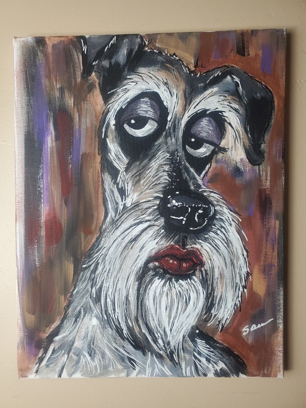 Confident Schnauzer Portrait Original Acrylic Painting Dog Wall Art 11×14