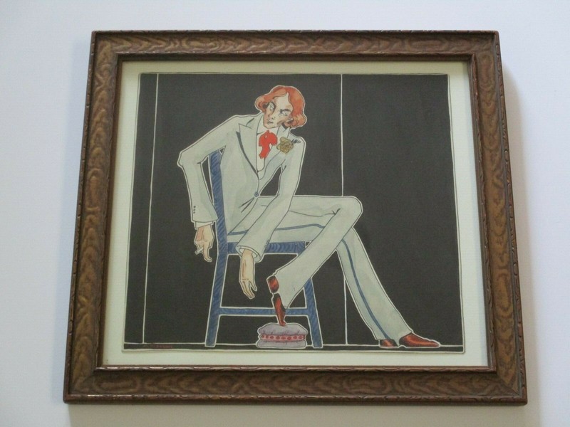 VINTAGE ANTIQUE PAINTING PORTRAIT SMOKING MAN IN SUIT SITTING SMOKING MODERNIST