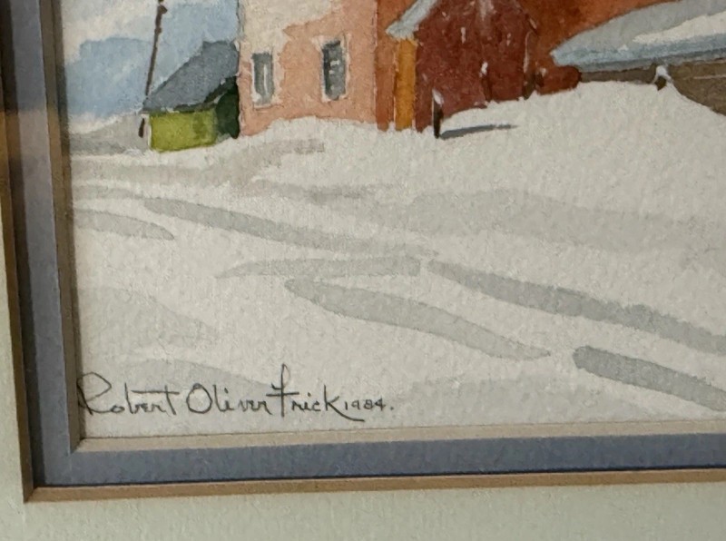 "A Red Brick House" Watercolor 1984 Robert Oliver Frick (American, 1920-1997) gallery