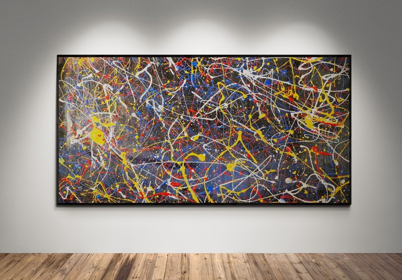 XXL Jackson Pollock Style Multicolor Abstract Painting – Bold Art – 78×39 in