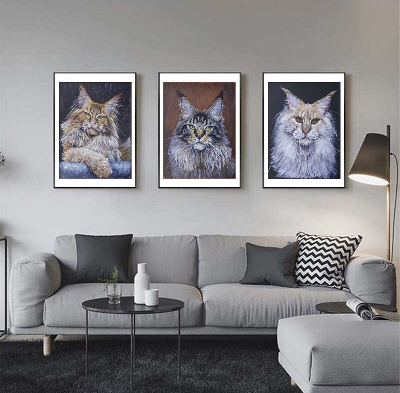 Red Maine Coon Realistic Original Hand Oil Painting Animals art cat Paintings gallery