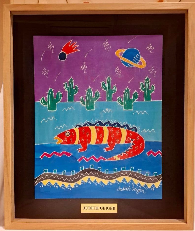 Judith Geiger Lizard Silkscreen Textile Art Signed Framed
