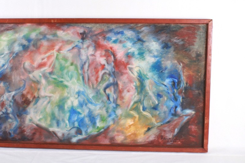 Abstract Figures Mid Century Oil Painting On Board Signed M Schwalb-Mansour 1963 gallery