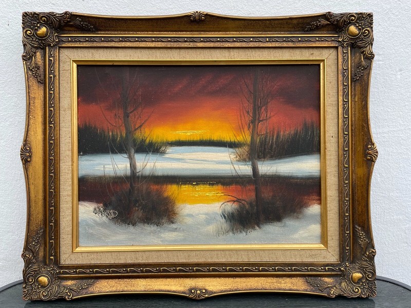 Henning Damgaard *1944 Evening Mood Winter Landscape with Lake and Bare Trees