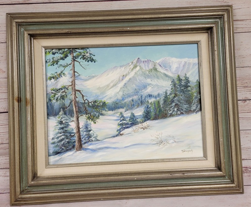 Vintage Oil Painting Grand Tetons Canvas Framed 12×16 Landscape Signed Daugherty