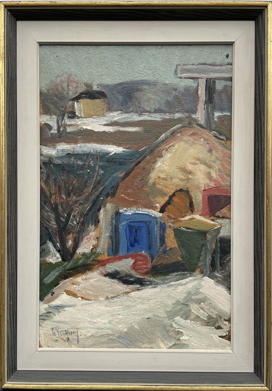 Gideon Isaksson 1911-1980 Winter Landscape Houses Snow Trees Sweden 42x60cm