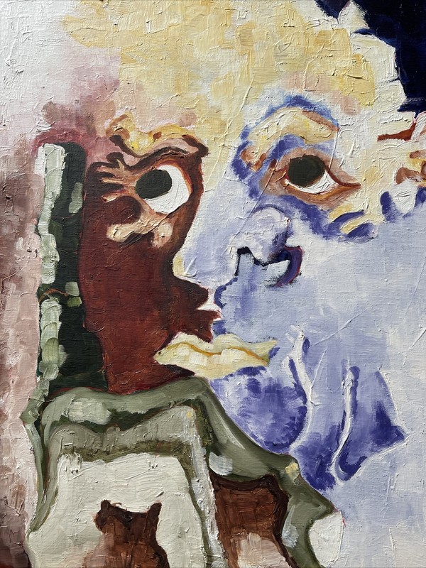 VINTAGE PAINTING ABSTRACT FACE SURREALISM MODERNISM LARGE 1970'S MYSTERY SIGNED gallery