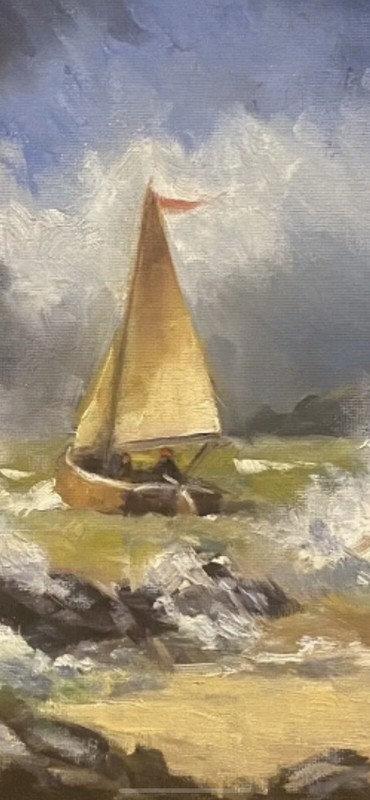 Original Impressionist Painting Seascape Waves Boat 11"x 14”Acrylic/Canvasboard gallery