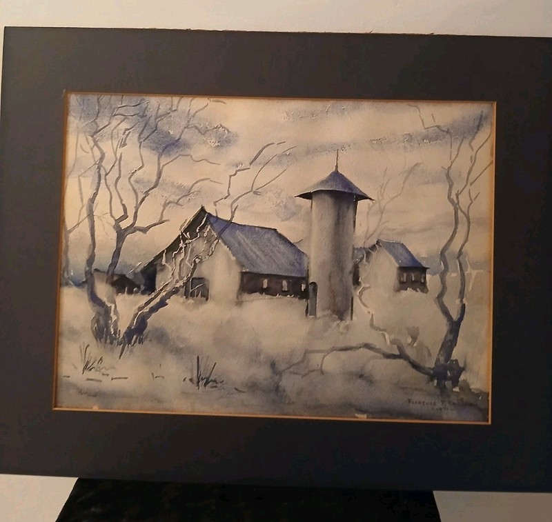 Barn In Twilight Fog Watercolor Painting Signed 1971 READ Description