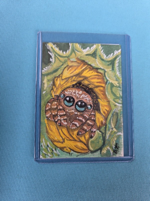 ACEO Original Sunflower Jumping Spider OOAK Painting
