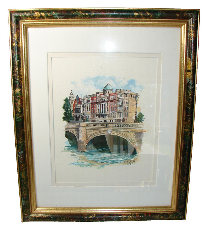 Signed American Minnessota Artist C. Schuld Framed Watercolor Painting 1995