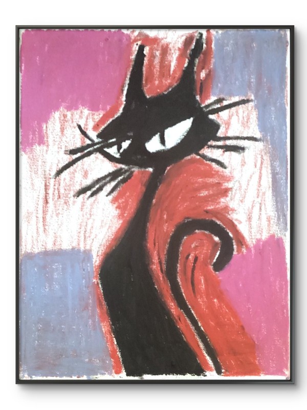 Contemporary 11×14 Canvas Abstract Pop Art Modern Pet Black Cat Retro Red Blue