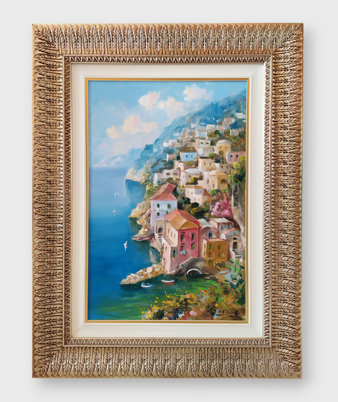 Amalfi Coast Landscape/Neapolitan Marine Scene/Original Oil Painting signed