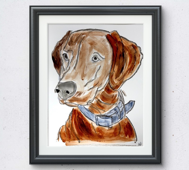 Family dog modern wall art expressionist painting 14X11 Gallery Paper original