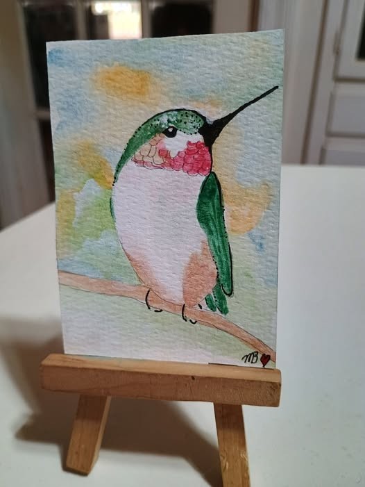 aceo Original Watercolor painting 2.5 x 3.5 Hummingbird Free Shipping