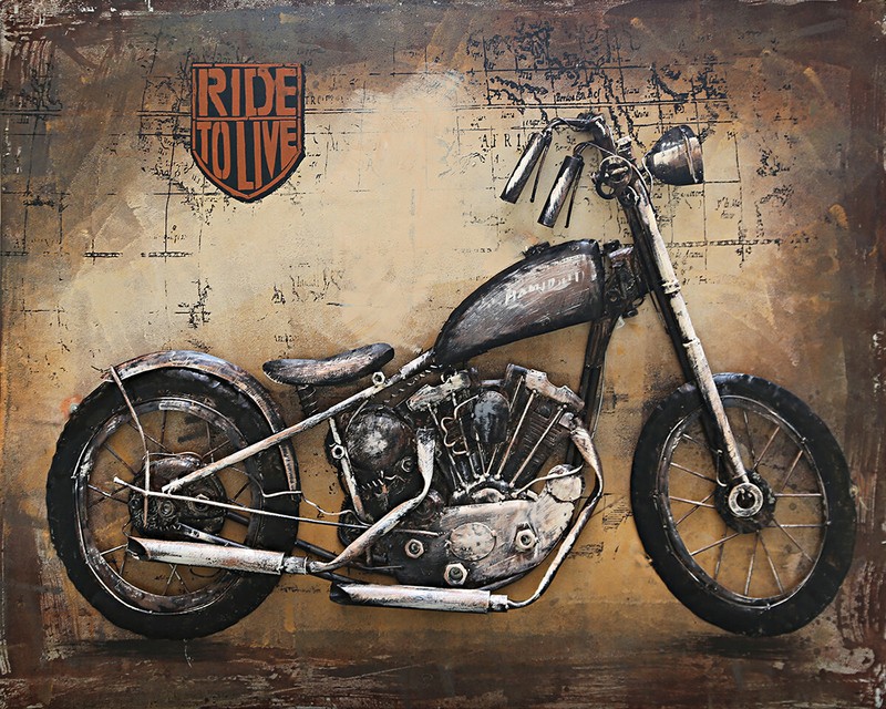 3 Dimension Indian Motorcycle 32 by 40 Inches Motor Bike Metal Canvas DEAL