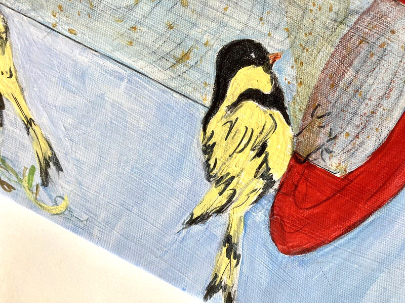 Retro 90s Art Little Birds Garden Feeder Nature Farmhouse Home Decor Cottagecore