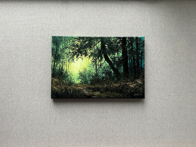 Enchanted Forest Fireflies Original Oil Painting, Magical Night Glow Wall Art gallery