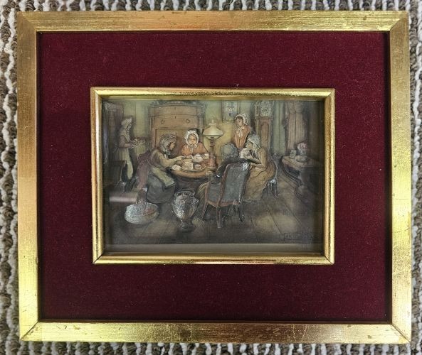 VINTAGE ANTON PIECK 3D ART SIGNED WOMEN LADY TEA COFFEE BREAKFAST **SWEEEET**