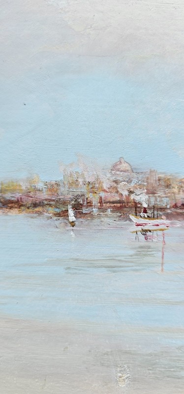 Hand Signed Original Painting Nautical Sailboats in Harbor on Board sailing art gallery