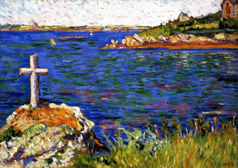 Oil painting Paul-Signac-The-Mariner_s-Cross-at-High-Tide-Saint-Briac landscape