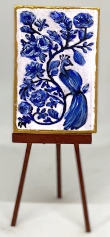 Dollhouse Miniature Original Painting Chinoiserie Peacock Oriental Kathy Manuel