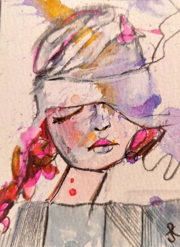 Original Painting Surrealism Ink Watercolor Portrait Abstract Jess Russell