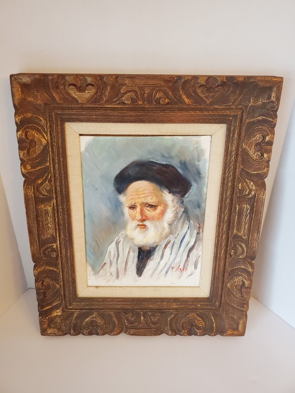 Vintage Original Oil Painting Rabbi Judaica Jewish Art Signed R LASH