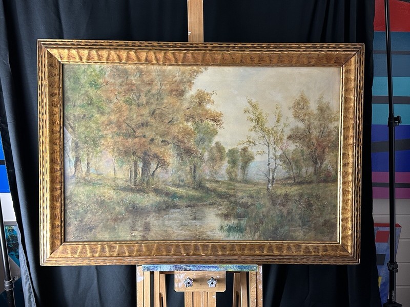 GEORGE H. FLAVELLE Antique Original Landscape Watercolor in Gilt Wood Frame gallery