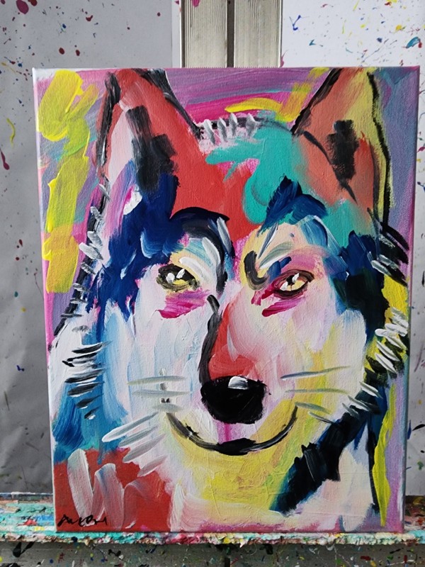 Original Painting Abstract Wolf Neo Expressionist Canvas 11x14 Wall Art Decor gallery