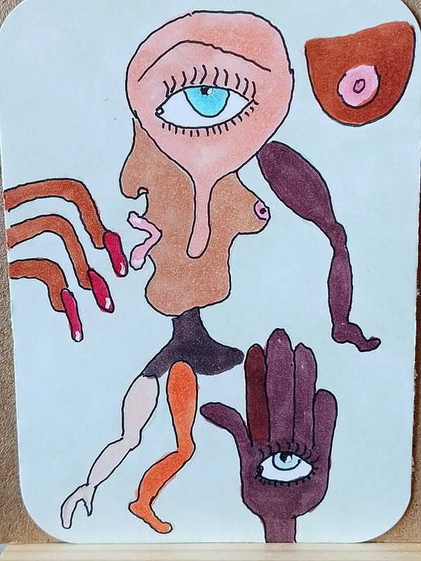 ACEO ATC Lady Parts Surrealism Abstract painting new 3.5″ x 2.5″ myfancy